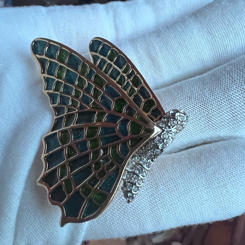 Kenneth Jay Lane Butterfly Brooch with Blue and Green Accents - Picture 3 of 5